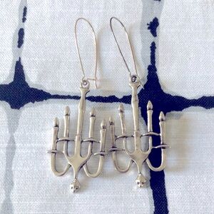 Gothic Antiqued Silver Chandelier Oversized Earrings